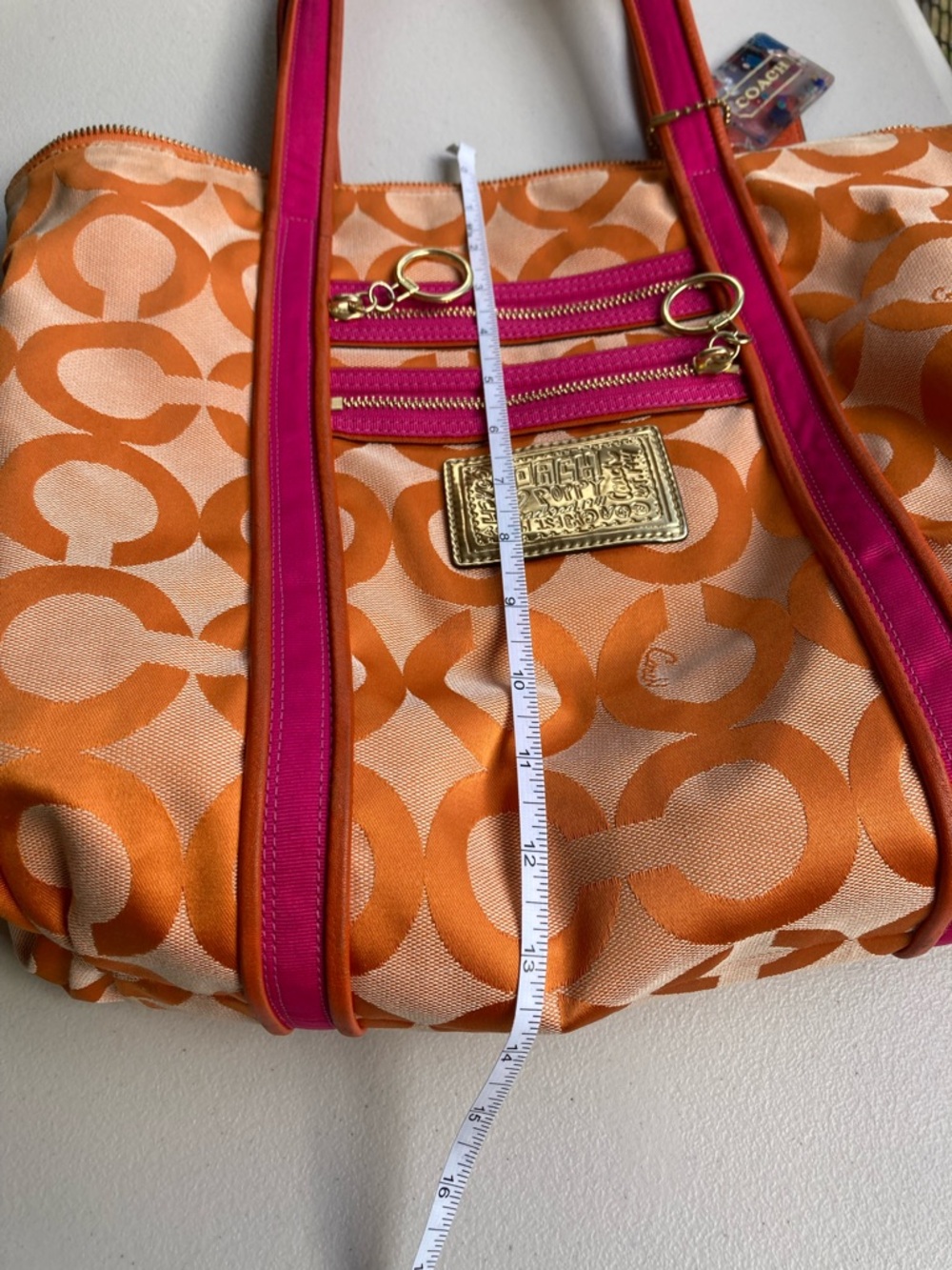 Coach Poppy Orange Signature Print Large Zipper Top Tote Bag 2009 KO994 13826 - Picture 15 of 17